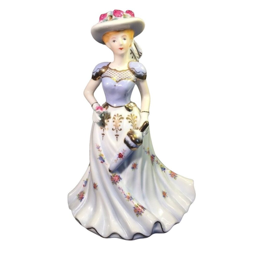 Ceramic Women Figurine 10"x7" Parasol, Hat & Gloves